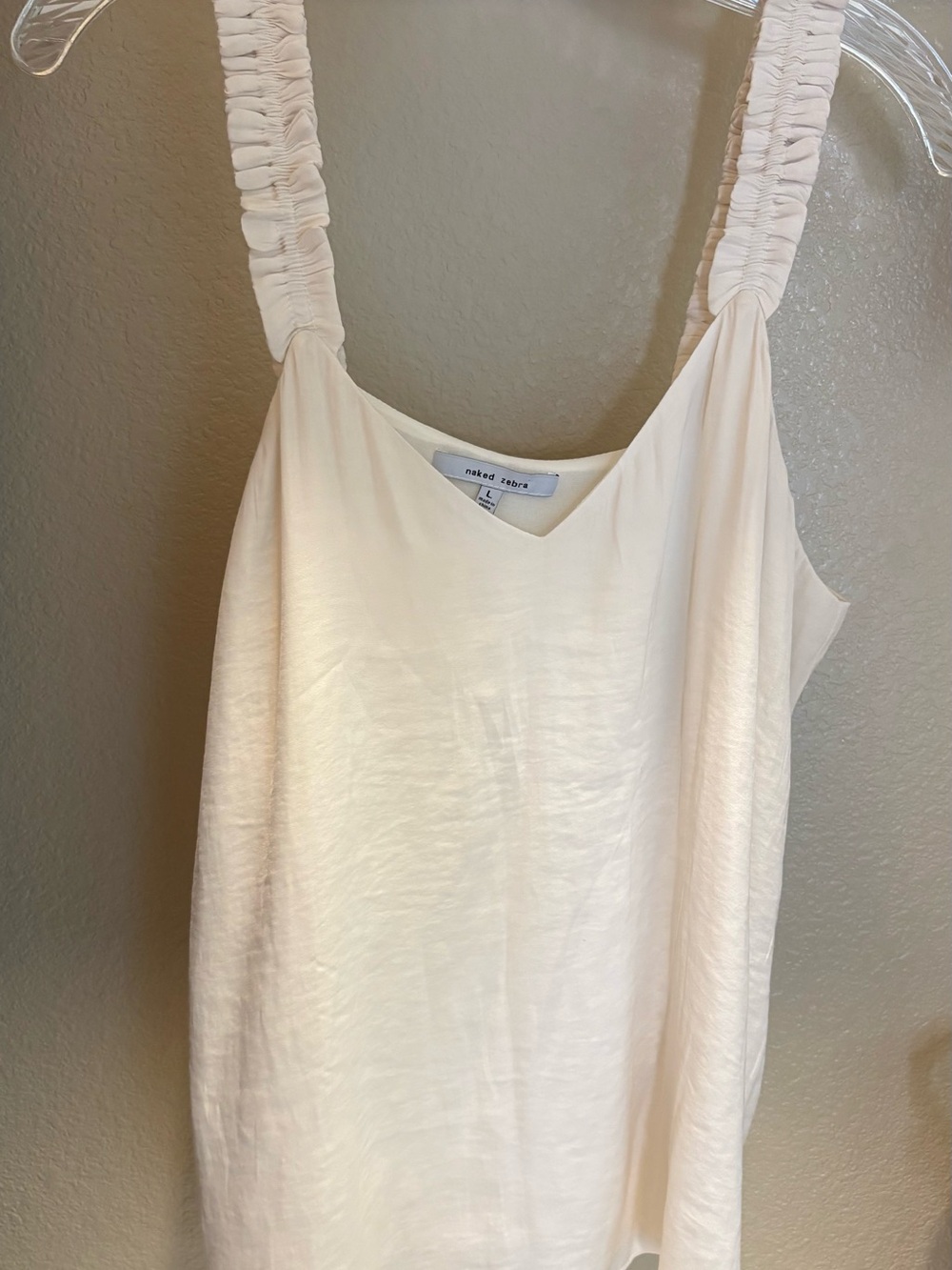 Naked Zebra Cream Ruched Strap V-Neck Camisole